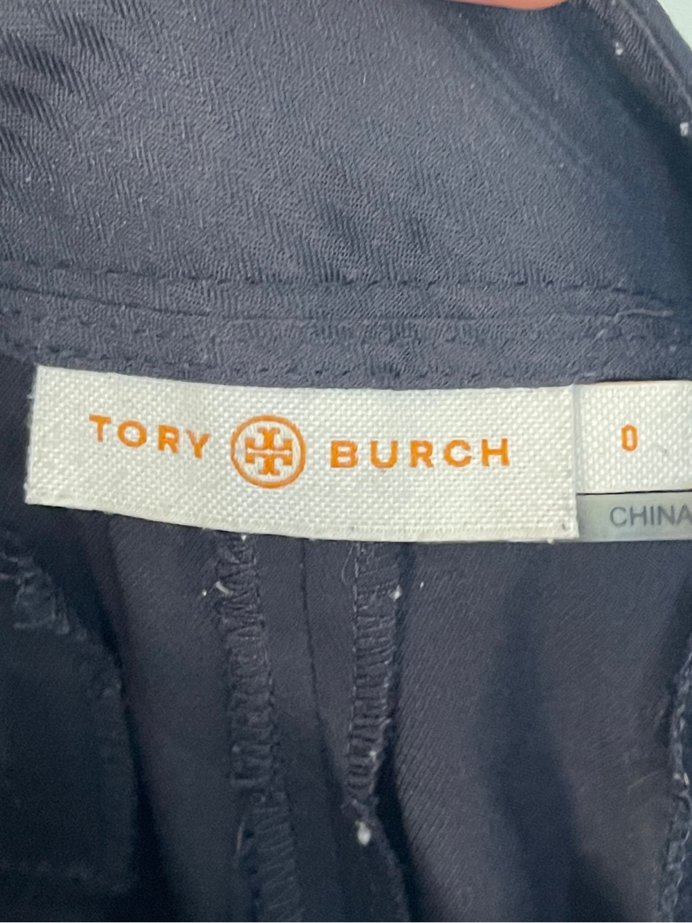 Tory Burch Black Slim Tailored Pants with Gold Plaque
